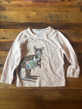 Mini Boden Light Pink Kangaroo Appliqué Long-Sleeve Top play condition 4-5Y